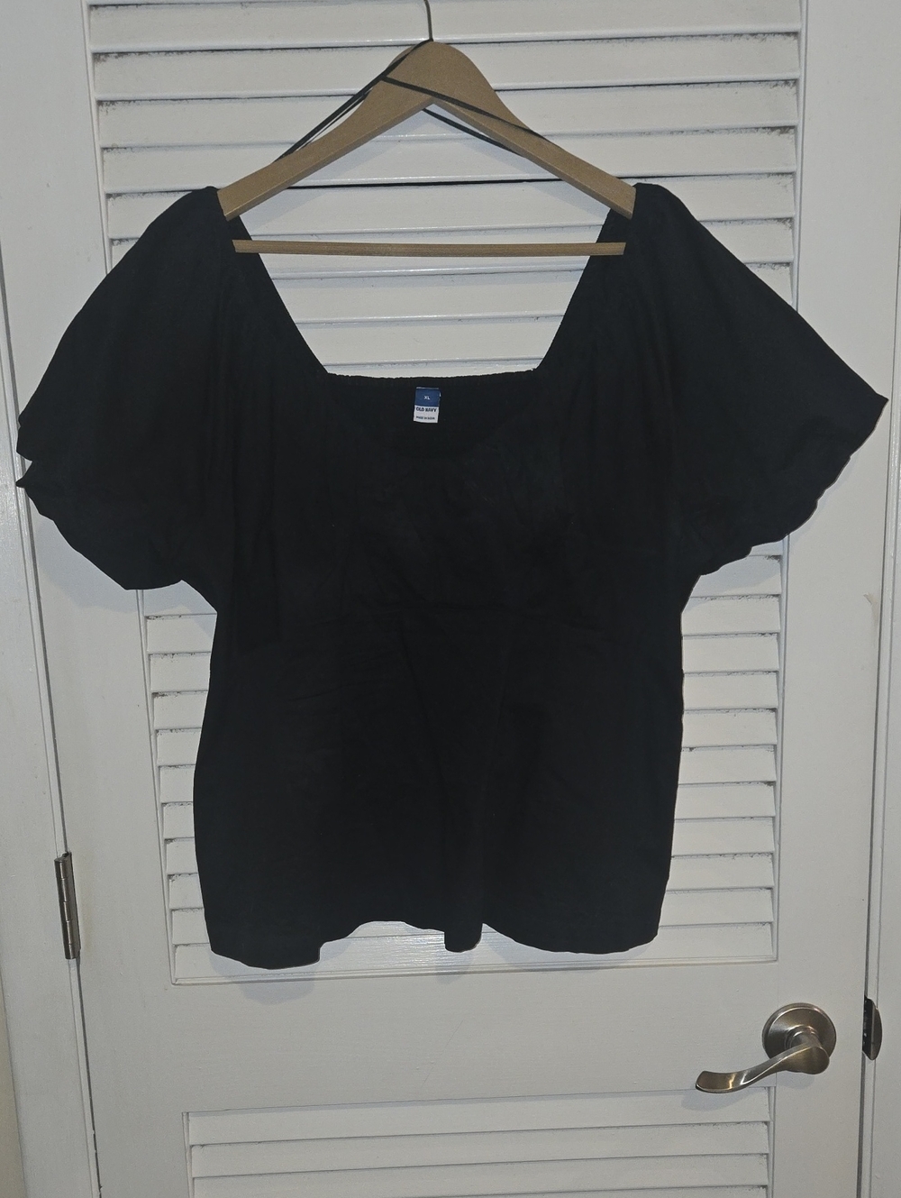 Old Navy Black Square Neck Puff Sleeve Blouse